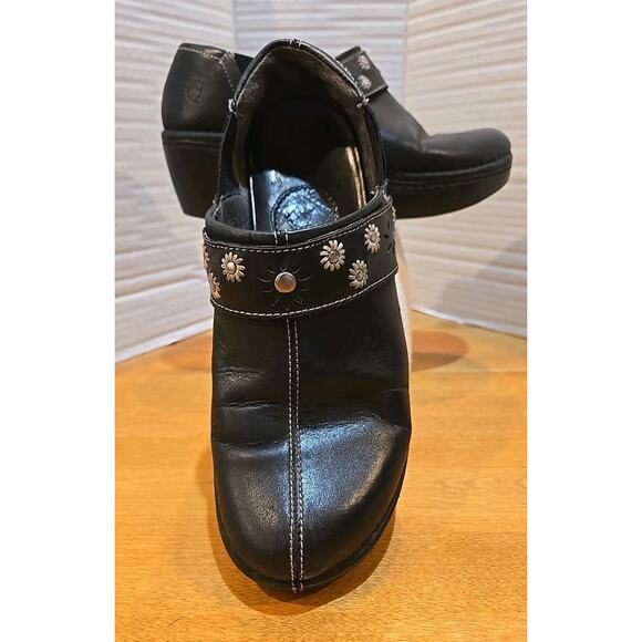 Ariat Westlake Women's Leather Black Floral Slip On Clog Sz 8.5B Gorpcore Hippy - Picture 1 of 16